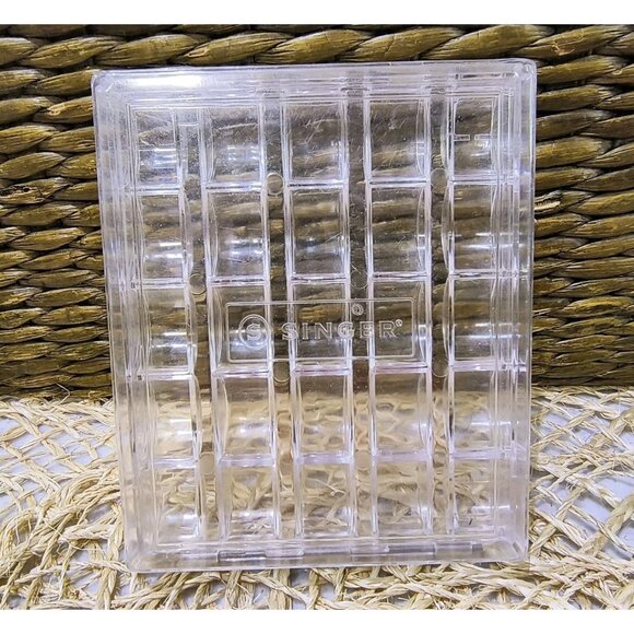 Singer Plastic Bobbin Case, 25 Bobbins Hinged Lid, Clear Plastic, EUC - Picture 1 of 6